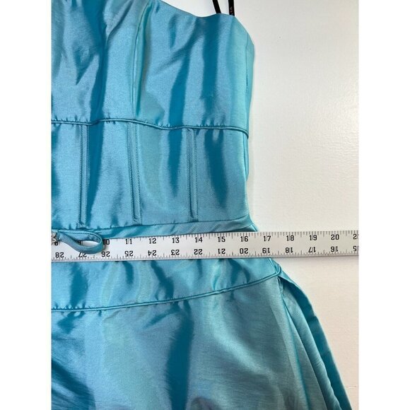 Pinky & Me Party Dress Size 14 Blue Strapless Convertible Dainty Rhinestone Bow - Picture 12 of 13